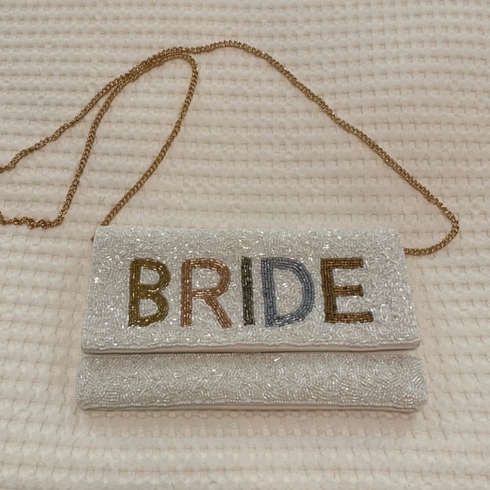 Bride Sequin Beaded Crossbody Bag with Gold Chain